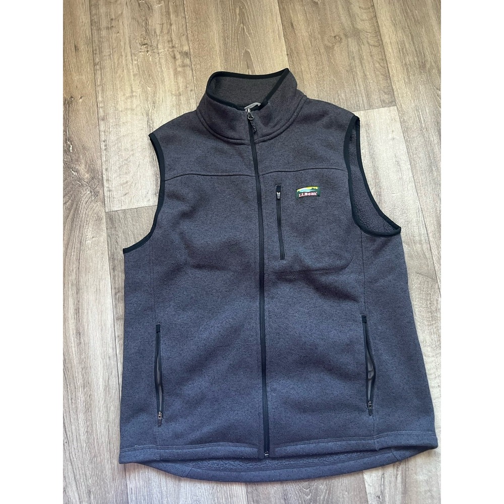 LL Bean Mens Sweater Fleece Vest Charcoal Gray Full Zip Slightly Fitted Medium M